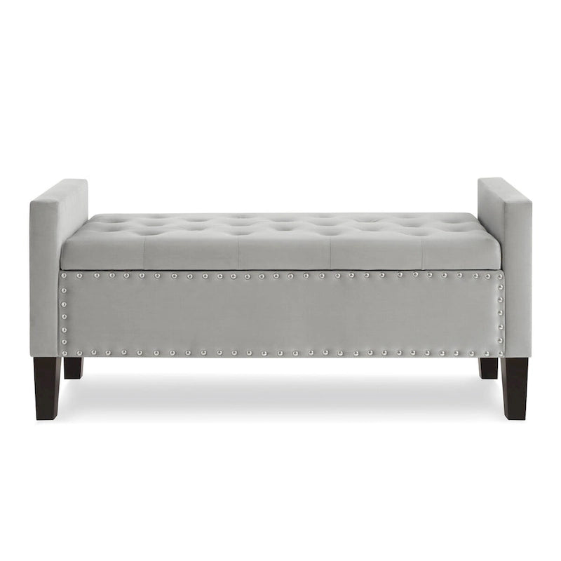 Banc de rangement capitonné en velours noir/gris/beige/marine avec bordure cloutée, 1 à 2 places