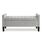 Banc de rangement capitonné en velours noir/gris/beige/marine avec bordure cloutée, 1 à 2 places