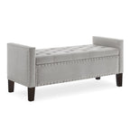 Banc de rangement capitonné en velours noir/gris/beige/marine avec bordure cloutée, 1 à 2 places