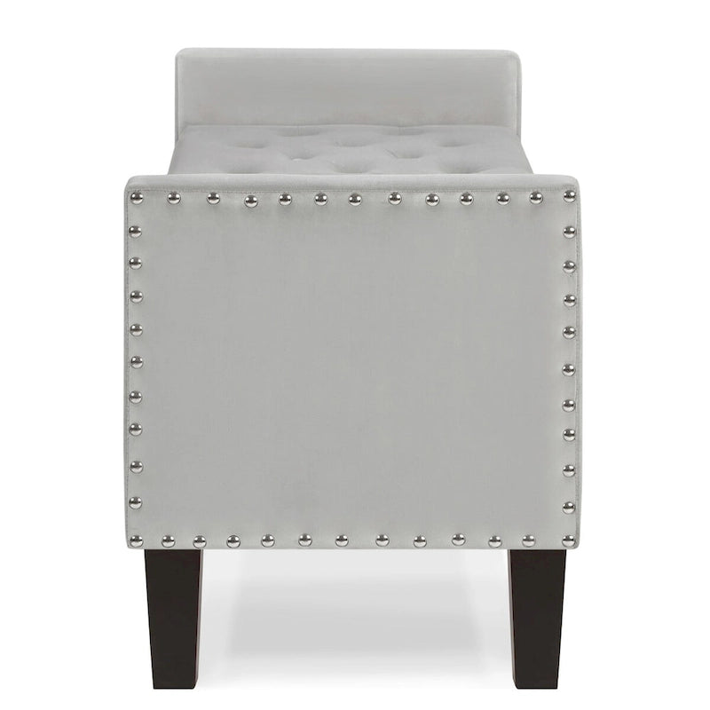 Banc de rangement capitonné en velours noir/gris/beige/marine avec bordure cloutée, 1 à 2 places