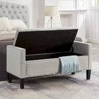 Banc de rangement capitonné en velours noir/gris/beige/marine avec bordure cloutée, 1 à 2 places