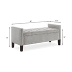Banc de rangement capitonné en velours noir/gris/beige/marine avec bordure cloutée, 1 à 2 places