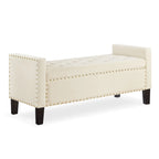 Banc de rangement capitonné en velours noir/gris/beige/marine avec bordure cloutée, 1 à 2 places