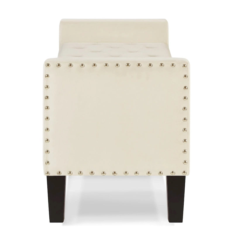 Banc de rangement capitonné en velours noir/gris/beige/marine avec bordure cloutée, 1 à 2 places