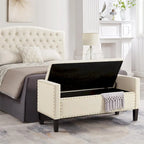 Banc de rangement capitonné en velours noir/gris/beige/marine avec bordure cloutée, 1 à 2 places