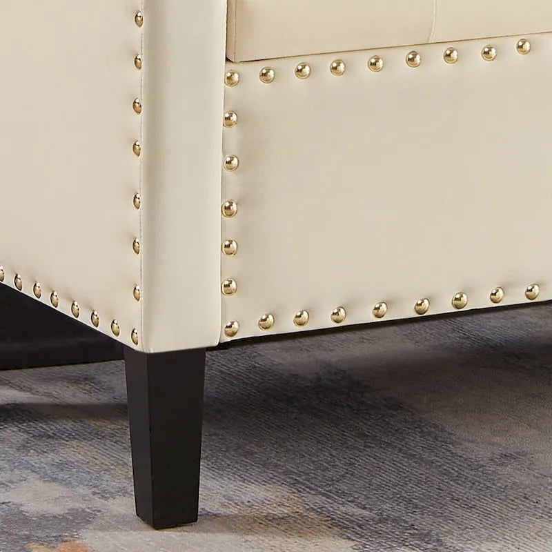 Banc de rangement capitonné en velours noir/gris/beige/marine avec bordure cloutée, 1 à 2 places