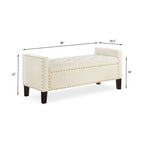 Banc de rangement capitonné en velours noir/gris/beige/marine avec bordure cloutée, 1 à 2 places
