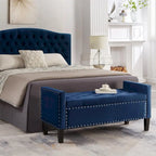 Banc de rangement capitonné en velours noir/gris/beige/marine avec bordure cloutée, 1 à 2 places