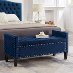 Banc de rangement capitonné en velours noir/gris/beige/marine avec bordure cloutée, 1 à 2 places