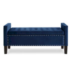 Banc de rangement capitonné en velours noir/gris/beige/marine avec bordure cloutée, 1 à 2 places