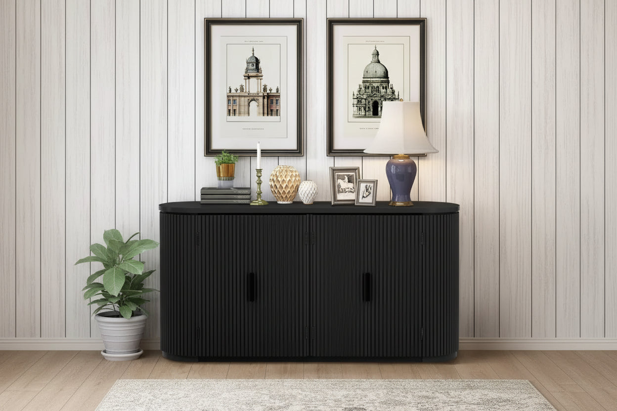 63 Vertical Striped Door Storage Cabinet with Adjustable Shelves