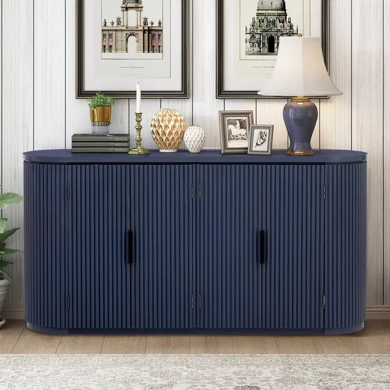 Armoire de rangement verticale à rayures bleu marine/noir/marron avec étagères réglables, 160 cm