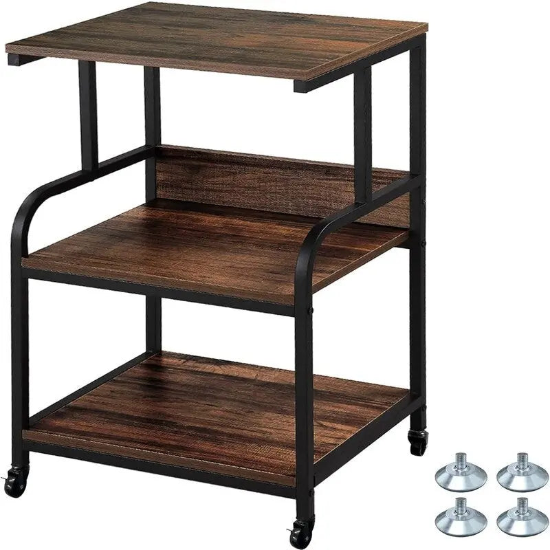 Étagère de rangement à 3 niveaux avec roulettes, gris ardoise / bois vieilli