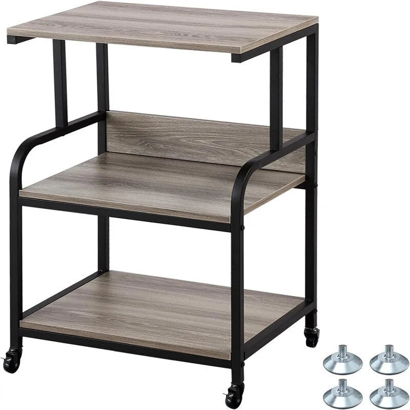 Étagère de rangement à 3 niveaux avec roulettes, gris ardoise / bois vieilli