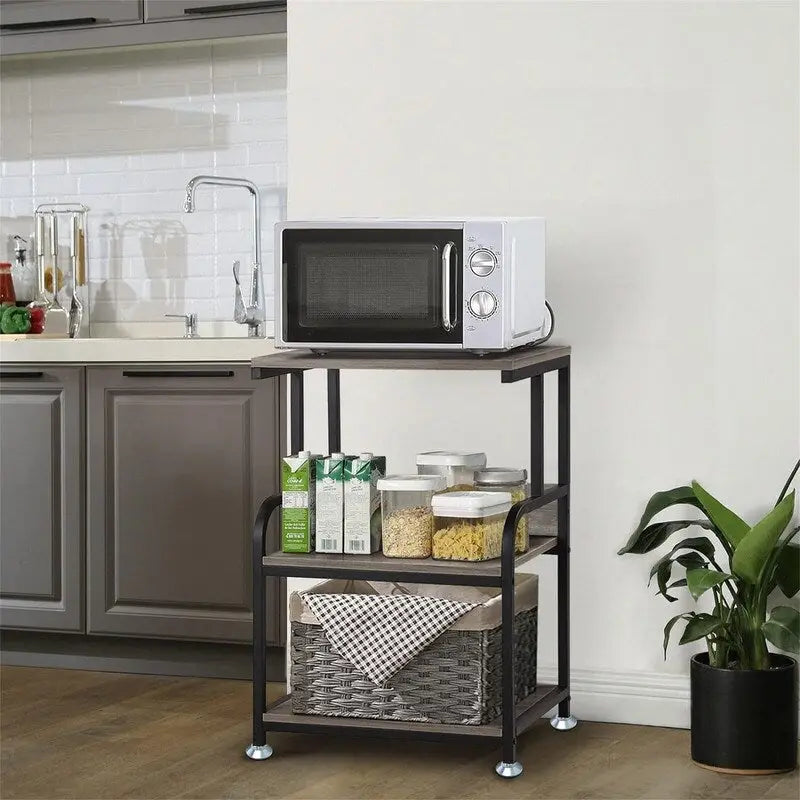 Étagère de rangement à 3 niveaux avec roulettes, gris ardoise / bois vieilli