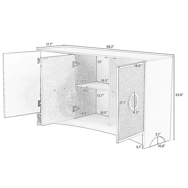 Meuble de rangement incurvé à 3 portes Beige/Noir avec étagères réglables