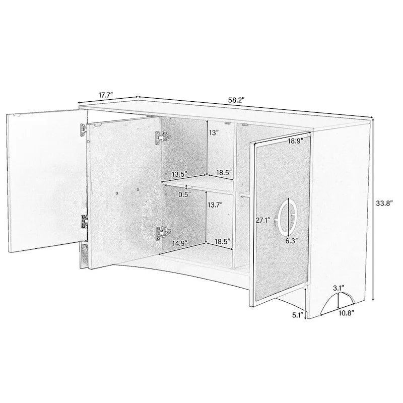 Meuble de rangement incurvé à 3 portes Beige/Noir avec étagères réglables