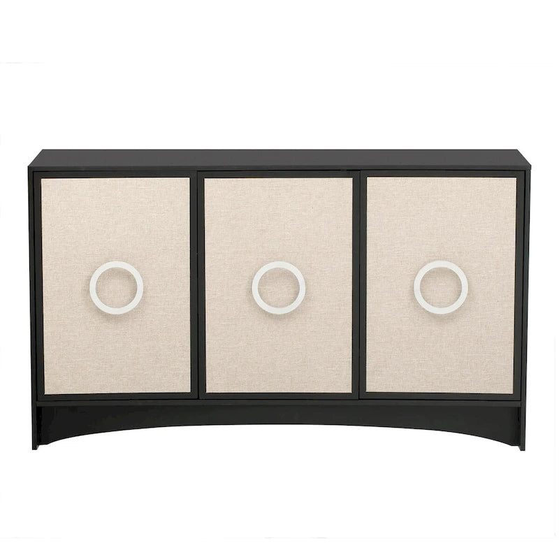 Meuble de rangement incurvé à 3 portes Beige/Noir avec étagères réglables