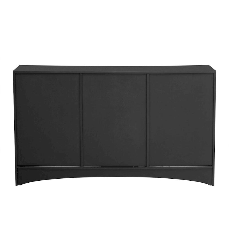 Meuble de rangement incurvé à 3 portes Beige/Noir avec étagères réglables