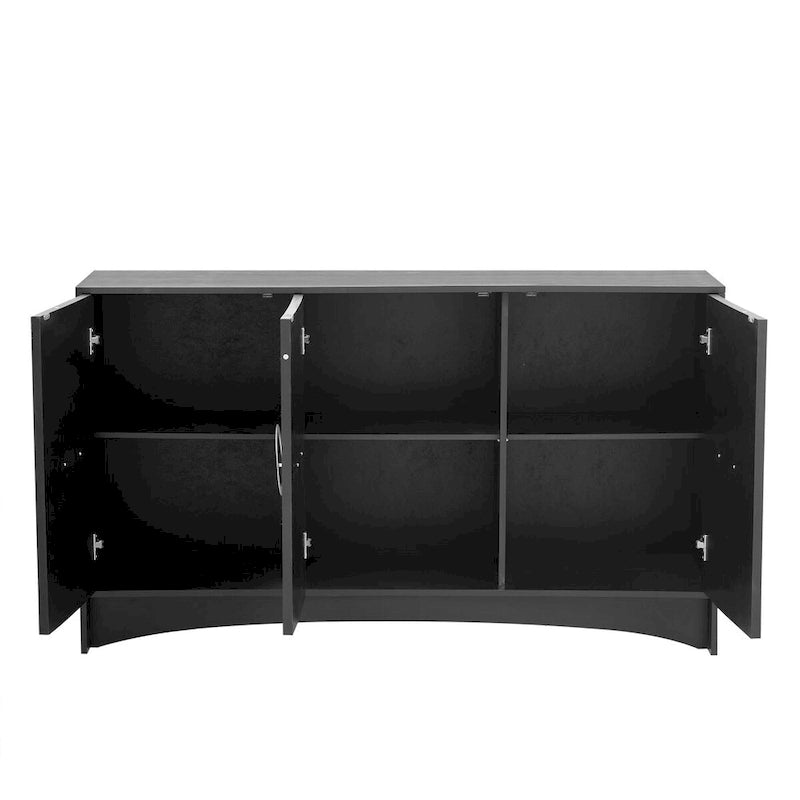 Meuble de rangement incurvé à 3 portes Beige/Noir avec étagères réglables
