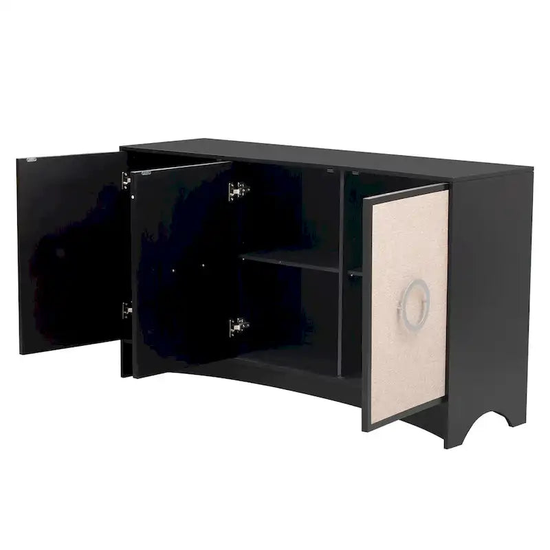 Meuble de rangement incurvé à 3 portes Beige/Noir avec étagères réglables