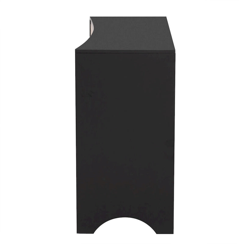 Meuble de rangement incurvé à 3 portes Beige/Noir avec étagères réglables