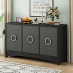 Meuble de rangement incurvé à 3 portes Beige/Noir avec étagères réglables