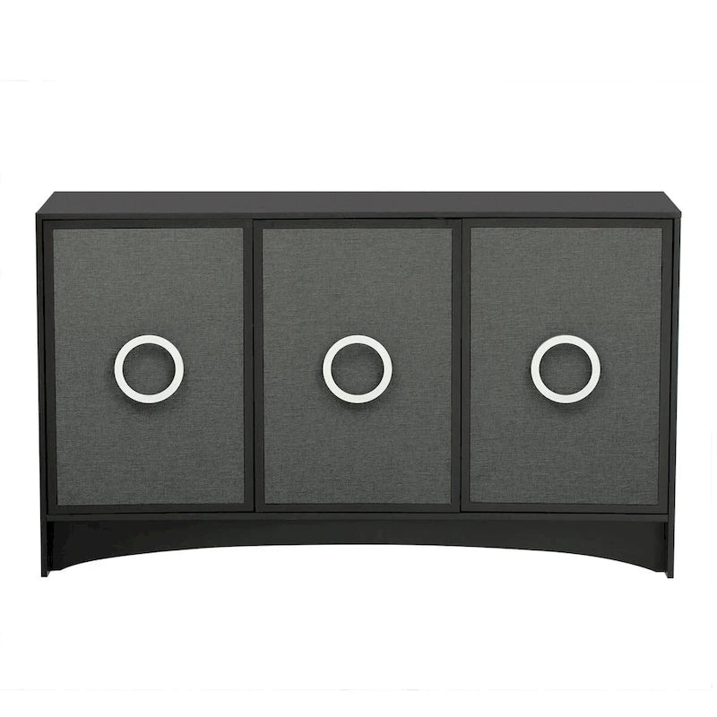 Meuble de rangement incurvé à 3 portes Beige/Noir avec étagères réglables
