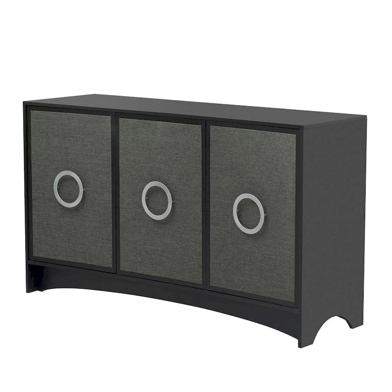 Meuble de rangement incurvé à 3 portes Beige/Noir avec étagères réglables