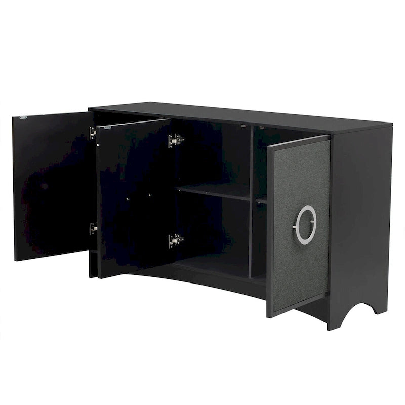 Meuble de rangement incurvé à 3 portes Beige/Noir avec étagères réglables