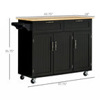 Desserte de cuisine noire avec plateau en bois, armoire à 3 portes, tiroirs et porte-serviettes, montage par 1 personne
