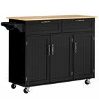 Desserte de cuisine noire avec plateau en bois, armoire à 3 portes, tiroirs et porte-serviettes, montage par 1 personne