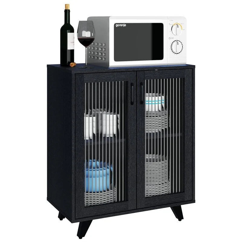 Buffet de rangement 2 portes, blanc/noir, pour une personne