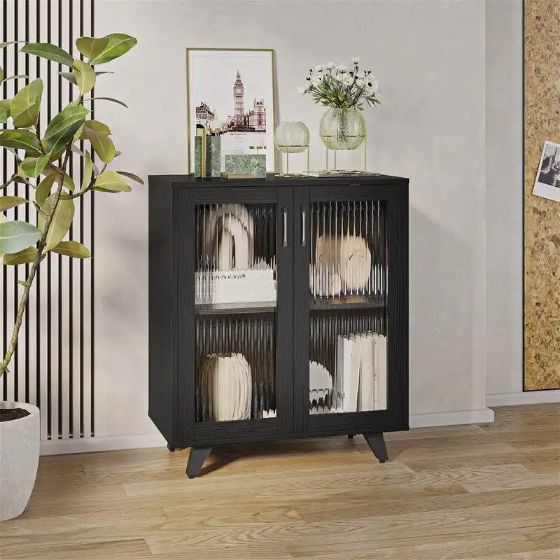 Buffet de rangement 2 portes, blanc/noir, pour une personne
