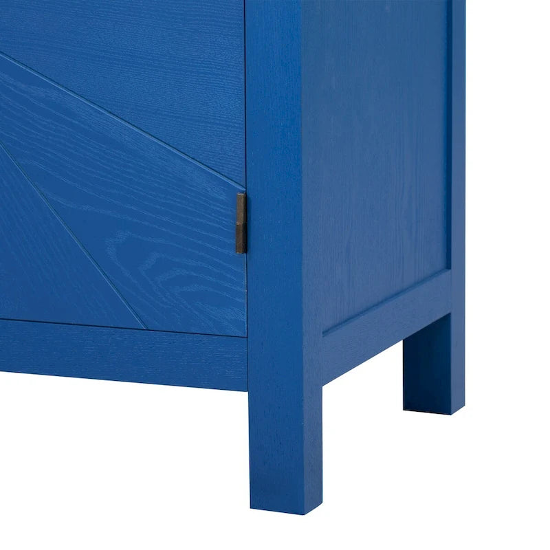 Buffet 4 portes, bleu marine/noir, style ligne rayonnante en placage de frêne, 1 personne