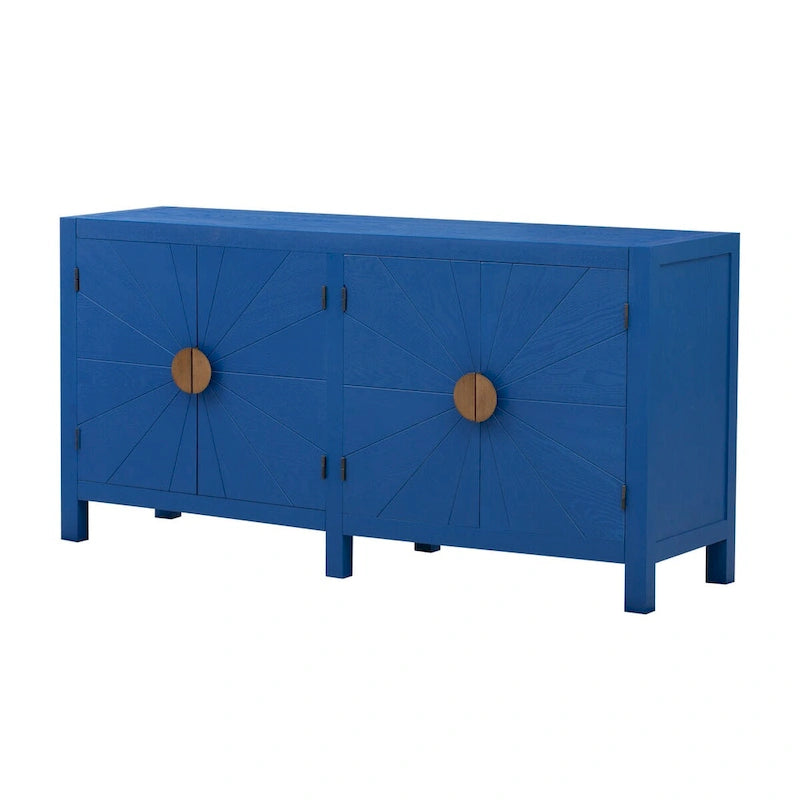 Buffet 4 portes, bleu marine/noir, style ligne rayonnante en placage de frêne, 1 personne