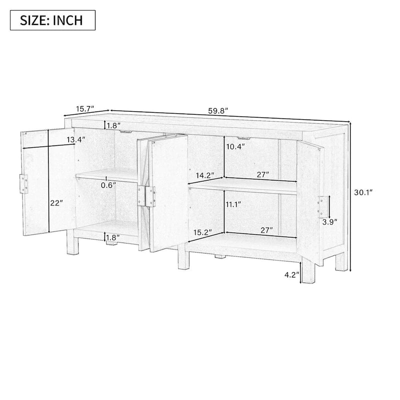 Buffet 4 portes, bleu marine/noir, style ligne rayonnante en placage de frêne, 1 personne