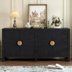 Buffet 4 portes, bleu marine/noir, style ligne rayonnante en placage de frêne, 1 personne