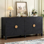 Buffet 4 portes, bleu marine/noir, style ligne rayonnante en placage de frêne, 1 personne