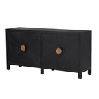 Buffet 4 portes, bleu marine/noir, style ligne rayonnante en placage de frêne, 1 personne