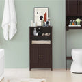 Meuble de salle de bain sur pied en bois à 5 niveaux Espresso / Blanc avec étagère réglable