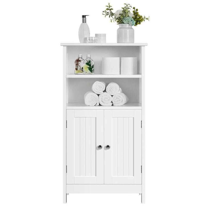 Meuble de salle de bain sur pied en bois à 5 niveaux Espresso / Blanc avec étagère réglable