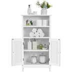Meuble de salle de bain sur pied en bois à 5 niveaux Espresso / Blanc avec étagère réglable