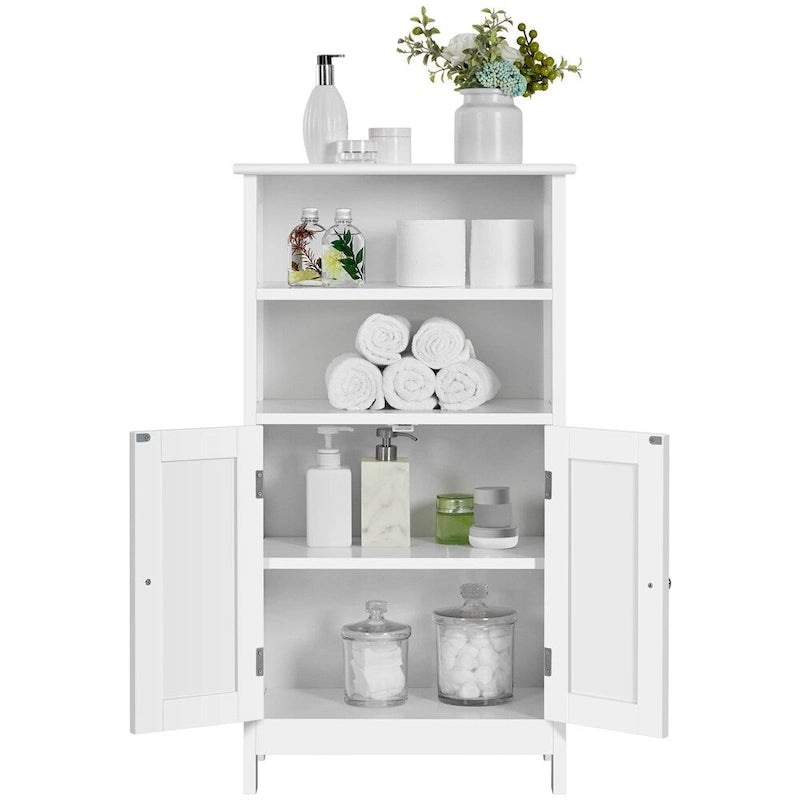 Meuble de salle de bain sur pied en bois à 5 niveaux Espresso / Blanc avec étagère réglable