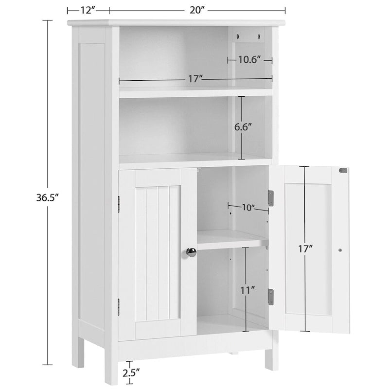 Meuble de salle de bain sur pied en bois à 5 niveaux Espresso / Blanc avec étagère réglable
