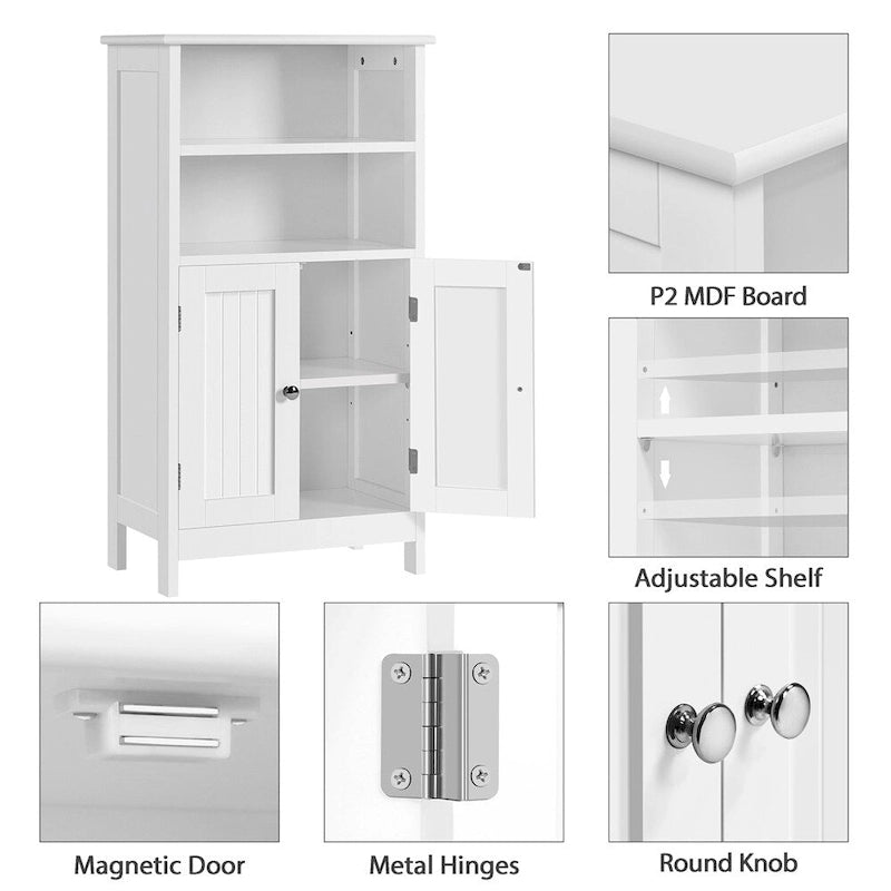 Meuble de salle de bain sur pied en bois à 5 niveaux Espresso / Blanc avec étagère réglable