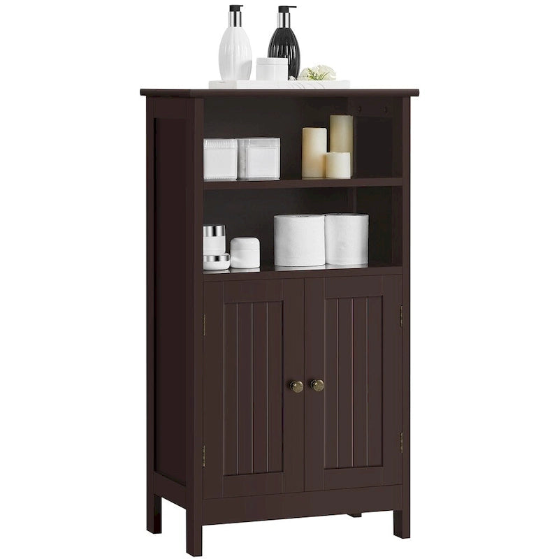 Meuble de salle de bain sur pied en bois à 5 niveaux Espresso / Blanc avec étagère réglable