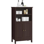 Meuble de salle de bain sur pied en bois à 5 niveaux Espresso / Blanc avec étagère réglable