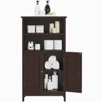 Meuble de salle de bain sur pied en bois à 5 niveaux Espresso / Blanc avec étagère réglable