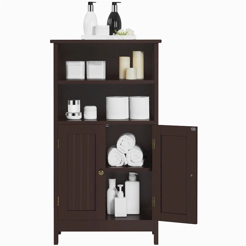 Meuble de salle de bain sur pied en bois à 5 niveaux Espresso / Blanc avec étagère réglable